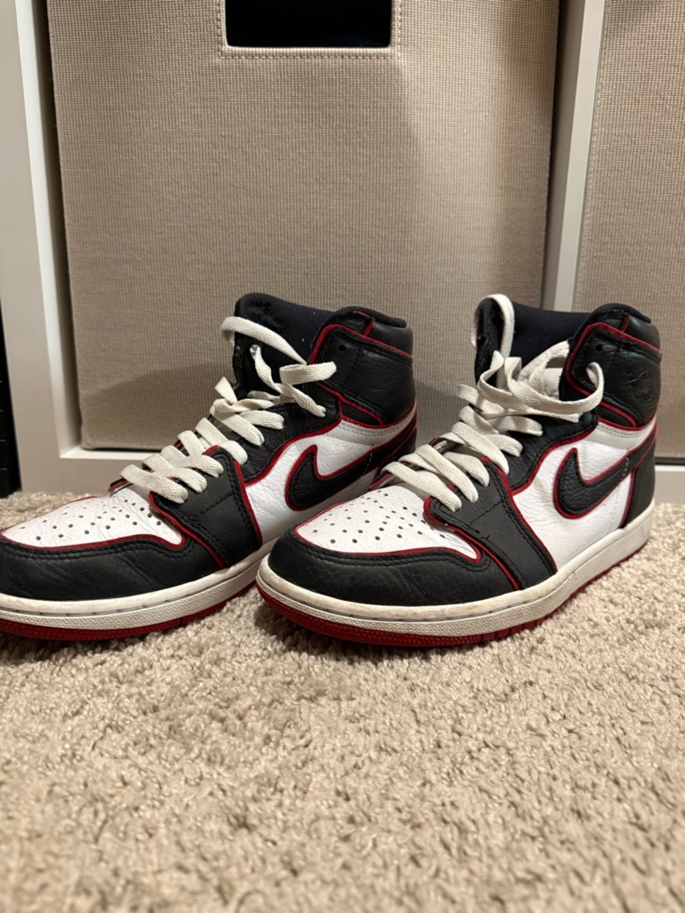 Nike Air Jordan High-Top Basketball Sneakers in White, Black & Red